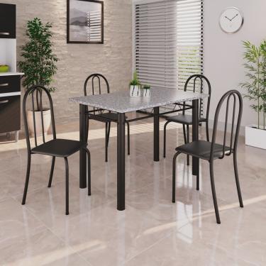 Imagem de Conjunto de Mesa Tubular 100x60cm Tampo em Granito com 4 Cadeiras Preto