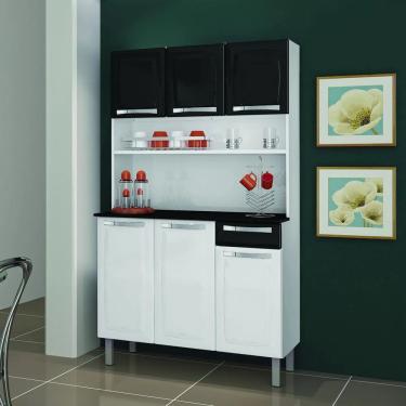 Imagem de Kit Cozinha Rose Compacta Itatiaia em Aço 6 Portas 1 Gaveta Branco e Preto I3G1-105