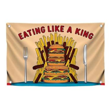 Imagem de Bandeira de cultura alimentar de 9,5 x 1,5 m com 4 ilhós de latão - Bandeiras comendo como um rei para quarto - Bandeiras engraçadas para dormitório universitário - Banners decorativos para fora -
