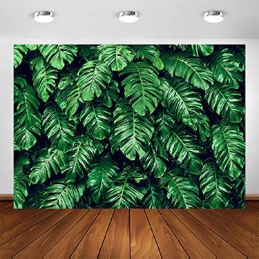 Imagem de Avezano Pano de fundo de folhas verdes selva folhas verdes feliz aniversário fotografia fundo natureza selva chá de bebê decorações de festa cenários de sessão de fotos (2,1 x 1,5 m)