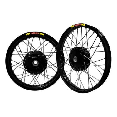 Imagem de Jogo Roda Par Pop 100 110i Alumínio Preto Raio Inox Alinhado