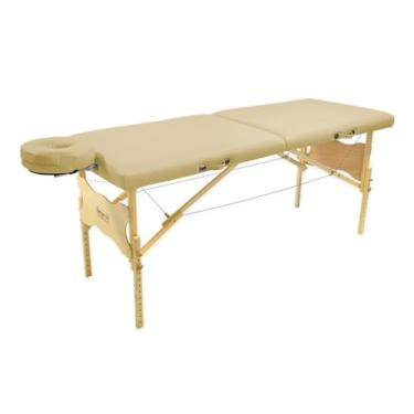 Imagem de Maca Profissional Portátil Antares Legno – 65 cm de largura, Altura Regulável, Capacidade para Até 300kg (Bege)