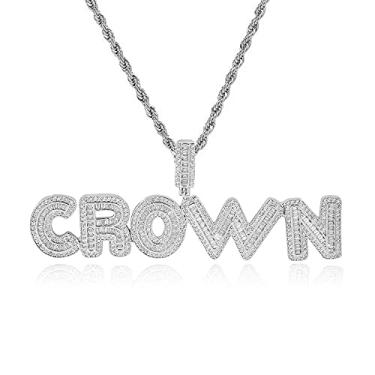 Imagem de Corrente de letras banhada a ouro 18K DIY Full CZ Bubble Letter Colar para homens e mulheres, nome personalizado, 2 a 7 peças, pingente de inicial brilhante com coroa, com corrente de corda ou