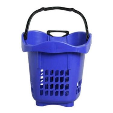 Imagem de Cestas 30 Litros Cestinha Mercado com Roda Rodinha Azul