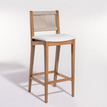 Imagem de Banqueta Alta 41cm X 47cm X 105cm Linha Tune Verniz Mel/Corda Areia/Tecido Acquablock Cru