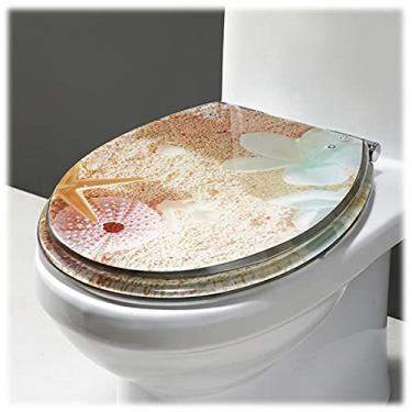 Imagem de CUTPOIY Assento sanitário de liberação rápida, tampa de vaso sanitário resistente, forma oval, assento de vaso sanitário de resina ecologicamente correto, dobradiças ajustáveis para banheiro perfeito