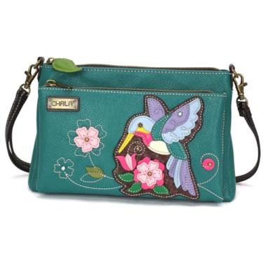 Imagem de CHALA Bolsa tiracolo de luxo de couro vegano com proteção RFID com alças ajustáveis, Beija-flor A - Turquesa, tamanho �nico