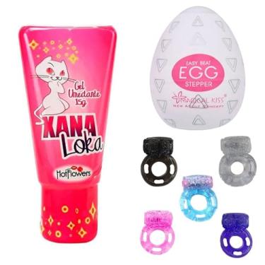 Imagem de Kit Sensual Mulher Decidida, Gel Umectante Xana Loka 15g Hot Flowers, Egg Stepper e Anel Vibrantes