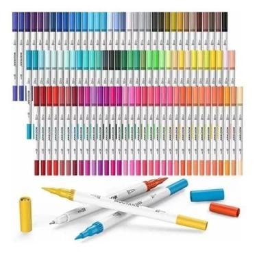 Imagem de Canetinhas coloridas 60 Cores – Ponta Fina e Pincel Dupla para Desenho, Lettering, Caligrafia e Colorir