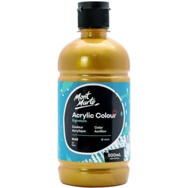 Imagem de MONT MARTE Tinta acrílica dourada exclusiva, 500 ml, acabamento semifosco, adequada para lona, madeira, tecido, couro, papelão, papel, MDF e artesanato