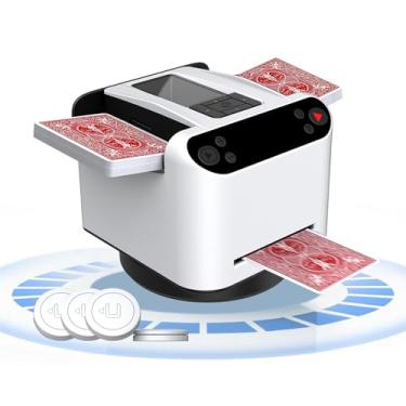 Imagem de KNEBAD Automatic Card Shuffler and Dealer 2-in-1, 360°/180°Rotating Dealer with Wireless Remote Control, Supports 1-12 Players Poker Shuffler, Suitable for UNO, Poker, Phase 10, Skip-Bo, Blackjack