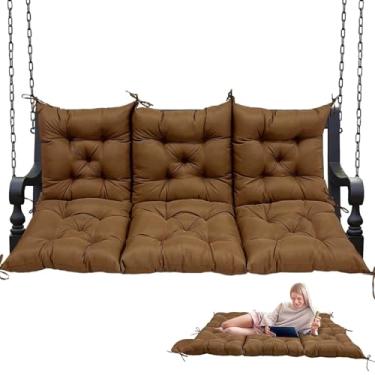 Imagem de Almofada de balanço para varanda com encosto – à prova d'água de 12,7 cm espessa, almofada externa para todos os climas para balanços de 2 a 3 lugares, tecido resistente de secagem rápida com bolso