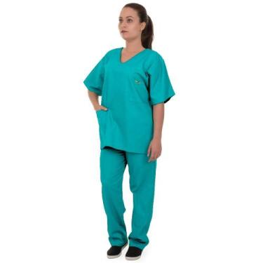 Imagem de Pijama Cirúrgico Oxford Azul Turquesa Não Amassa Seca Rápido Artipé - 