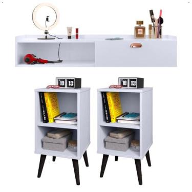 Imagem de Kit 2 Mesinhas Cabeceira Charme Mesa Lateral Cama Penteadeira Suspensa