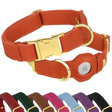 Imagem de Coleira Airtag de couro para cães - Coleira macia para cães com suporte Apple AirTag e fivela de metal - Coleiras de segurança GPS para animais de estimação para cães pequenos, médios e grandes, rosa