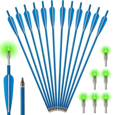 Imagem de S F Setas De Carbono Para Besta 20" Com 12 Peças E 6 Entalhes Iluminados Verdes, Nocks Caça Prática Ao Ar Livre Flechas, Giratórios Azuis