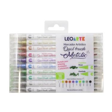 Imagem de MARCADOR ARTISTICO DUAL BRUSH METALIC 10 CORES LEOARTE