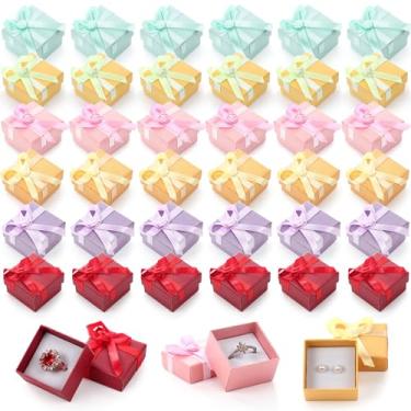 Imagem de 72 caixas de anel, caixa de joias de papelão rígido com laço de fita, estojos de presente para pequenas empresas (cor rosa)