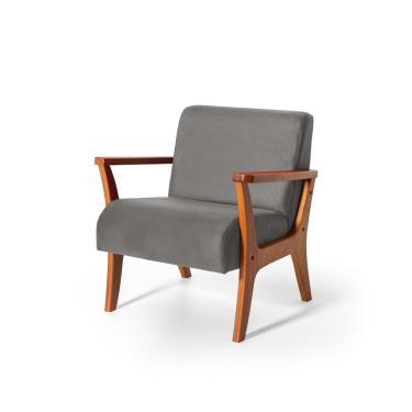 Imagem de Poltrona Estofada Em Madeira Maciça Cléo Cinza