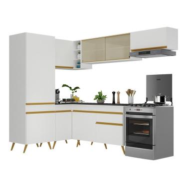 Imagem de Armário De Cozinha Completa De Canto Veneza Multimóveis V2051 Branco/dourado Branco/dourado