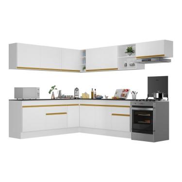 Imagem de Armário De Cozinha Completa De Canto Com Rodapé Veneza Multimóveis V2103 Branco/dourado Branco/dourado