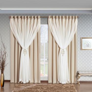 Imagem de Cortina Arezzo 2,00M X 1,70M Varão Simples Tecido Blackout Com Voal Clássica Janela - Palha