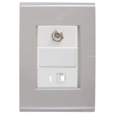 Imagem de Cj Tomadas Rj45 Ethernet + Tv Coaxial Liz Fendi Tramontina Completo Pronto Tramontina
