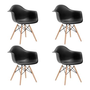 Imagem de Kit 4 Poltronas Eames De Madeira Com Braço Daw Com Assento Preto
