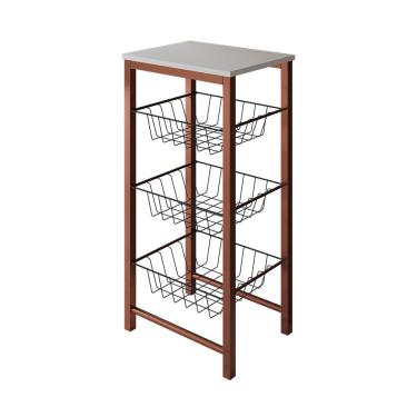 Imagem de Fruteira De Chão Cozinha Montada Aço Cobre Cesto Preto Tampo Branco Roma - Cor: Marrom