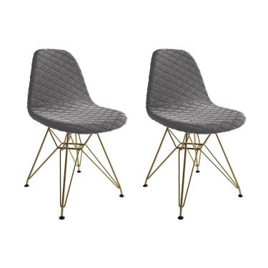 Imagem de Kit 2 Cadeiras Jantar Eames Eiffel Estofadas Grafite Base Dourado - Cor: Marrom