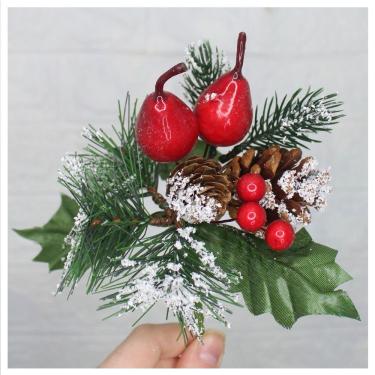 Imagem de Kit 2 Ramos Pera Decoração Natal Artificial Com Detalhes Branco 17cm