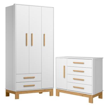 Imagem de Roupeiro Com 3 Portas E Cômoda Malta Branco Acetinado