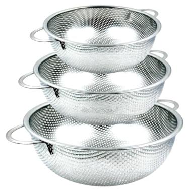 Imagem de Kit Escorredor Macarrão Inox Grande Lavar Arroz Massas Legumes e Frutas Ralador Peneira Aço Inoxidavel(Kit 3pçs 22, 25, 28 cm)