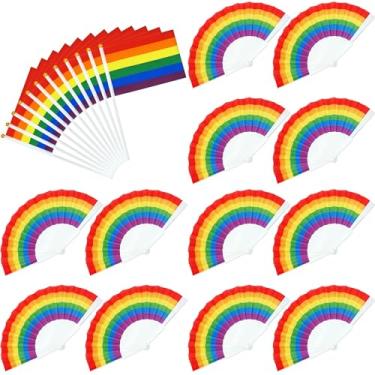 Imagem de Temogole Pacote Com 24 Itens Para O Orgulho, Bandeiras Lgbt, Leques Dobráveis De Arco-Íris, Pequenas Decorações Portáteis Gays A Granel, Conjunto Acessórios Decoração Mensal Festa Desfile