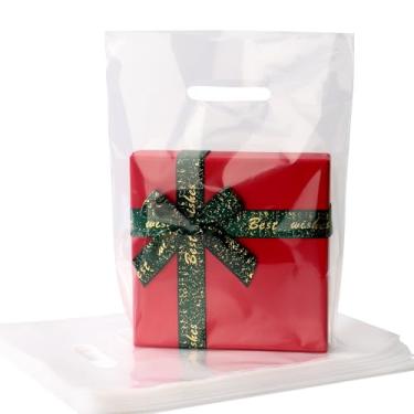 Imagem de HOIIOH Pacote com 100 sacos de plástico transparentes, 23 x 30 cm, bolsa de presente de mercadoria com alças cortadas, sacola de compras de varejo para pequenas empresas, sacolas transparentes a