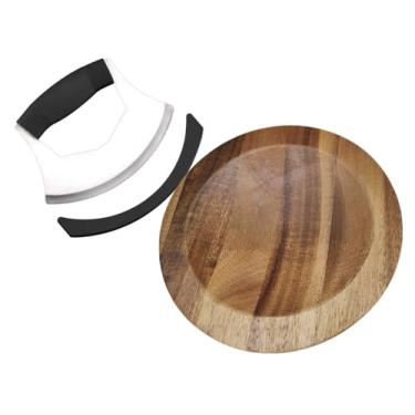 Imagem de TLIOCAS Conjunto De Picador E Tábua Corte Mezzaluna, Cortador Pizza Ulu, Faca Balanço Com Servir Charcutaria Embutida 8 Polegadas, Ideal Para Picar Vegetais, Nozes Ervas