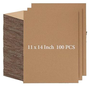 Imagem de HEIHAK Pacote Com 100 Folhas De Papelão Ondulado 11 X 14 Pol., 1/16 Pol. Espessura, Inserções Planas Para Embalagem, Divisórias Apoio, Artesanato, Pintura, Correspondências Envio, Marrom