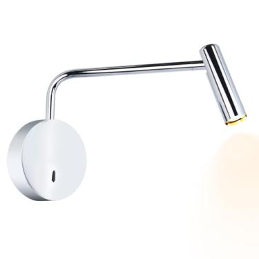 Imagem de ZEROUNO Luminária De Parede, Arandela Led Com Fio E Interruptor Liga/Desliga, Moderna, 3000K, Braço Articulado, Cabeceira Para Ambientes Internos (Cromada)