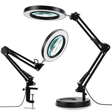 Imagem de LANCOSC Lupa 2 Em 1 Com Luz E Suporte, Lente Real 10X, 3 Modos De Cor, Regulável Continuamente, Ajustável Iluminação Led, Braçadeira Para Lâmpada Mesa Reparo, Leitura, Artesanato, Trabalho Perto