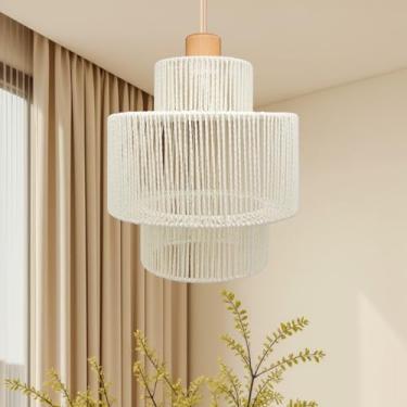 Imagem de Hinio Luminária Pendente De Led Boêmia Moderna 12,6 Pol., Estilo Vime/Ferro, Fazenda, Costeiro, Ajustável, Para Sala Jantar, Estar, Cozinha, Ilha, Hall Entrada, Quarto, Corredor, Luz Tripla Creme