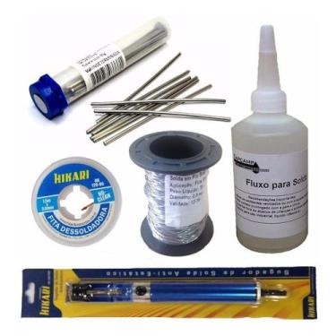 Imagem de Kit Salva Chip, Fluxo, Fio Solda, Malha Dessoldadora Sugador