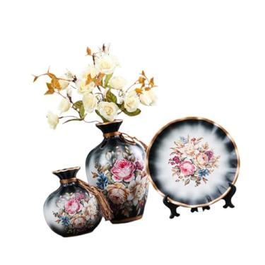 Imagem de Generic 3 peças de vasos de cerâmica, arranjos florais, ornamentos criativos, recipientes para plantas, vasos decorativos para escritório, prateleira de, Preto