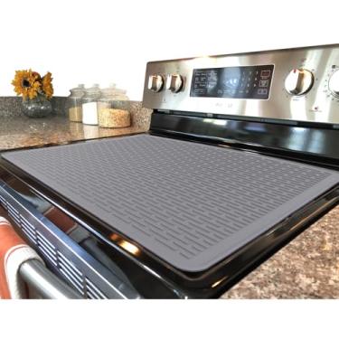 Imagem de Tampa superior YUHFERA para fogão elétrico - Capa protetora de silicone para cooktop de vidro, tapete de secagem de pratos GG para cozinha (cinza, 71 x 51 cm)