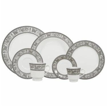 Imagem de Serviço de Jantar e Chá 20 peças em Porcelana. Modelo Redondo Itamaraty. Decoração Martha. Fabricado pela Schmidt.
