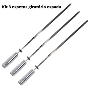Imagem de Kit 3 Espetos Espada Giratório 67cm Inox Churrasqueira Grill Qualidade