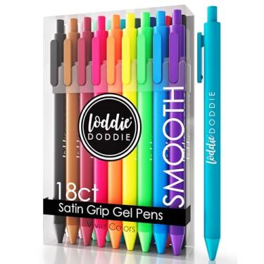 Imagem de Loddie Doddie Canetas de gel retráteis com barril de cetim – ponta fina – 18 canetas de cores brilhantes para diários estilo bala, cadernos, agendas, calendários, anotações e desenhos, use em casa, escritório, escola, artesanato