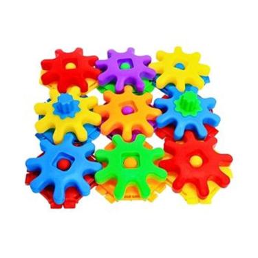 Imagem de Gira Gira 9 Pecas Pakitoys Engrenagens Coloridas de Encaixar e Girar Brinquedo Educativo Recreativo