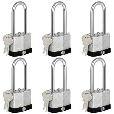 Imagem de HOX Cadeados semelhantes a chaves com 5 cm de comprimento e manilha endurecida, corpo de 4,5 cm de largura, pacote com 6 cadeados para trava de ferrolho, galpão, cerca, armário de armazenamento