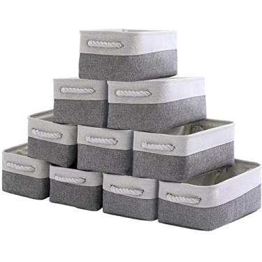 Imagem de Sacyic Cestas de armazenamento de 10 cestas de tecido dobráveis, cestas decorativas, cestas de armazenamento de pano, cesto de armazenamento dobrável com corda