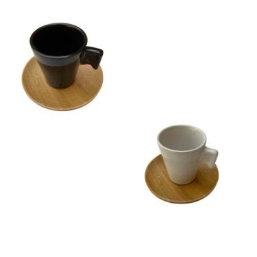 Imagem de Conjunto cafezinho com pires bambu e xicaras Preta e Branca - Utensili